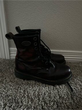 Dark Cherry Lace-Up Leather Combat Boots